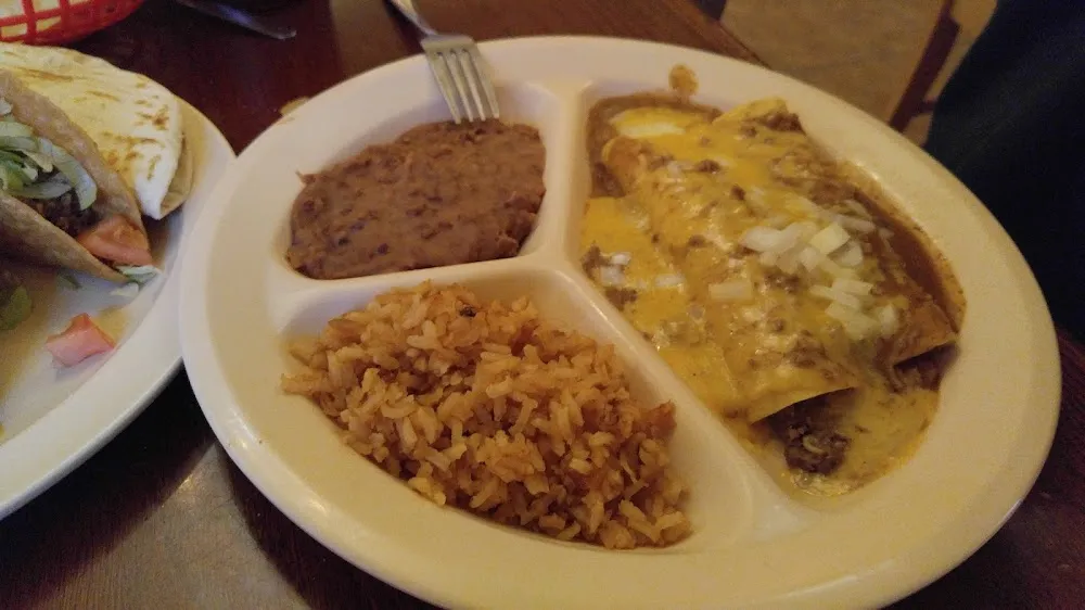 Beef and Cheese Enchiladas Rice and Beans